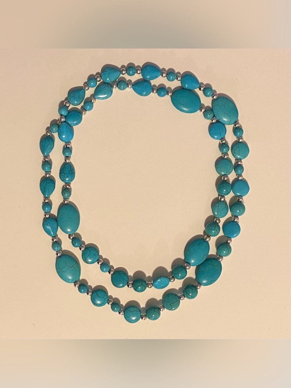 Turquoise Beaded necklace with silver tone beads